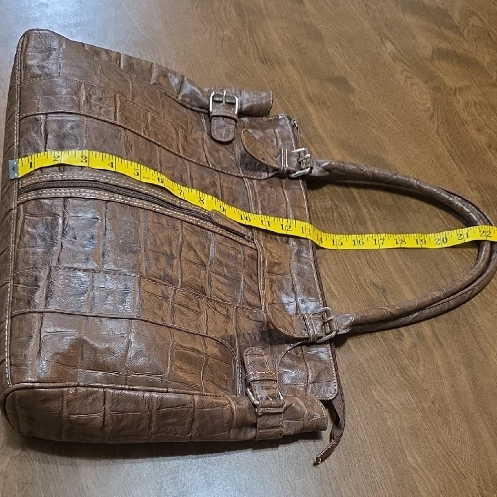 Multisac Brown Crocodile Embossed Handbag Large Size‎ Multipockets